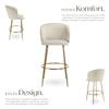 tectake Luana Velvet Bar Stools with Backrest, Cream/Gold, Set of 2 view 3