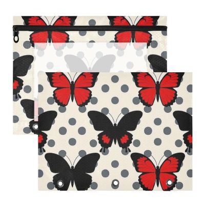 Amooorous 3-Ring Binder Pencil Pouches, 2-Pack, Red, Black, Butterfly