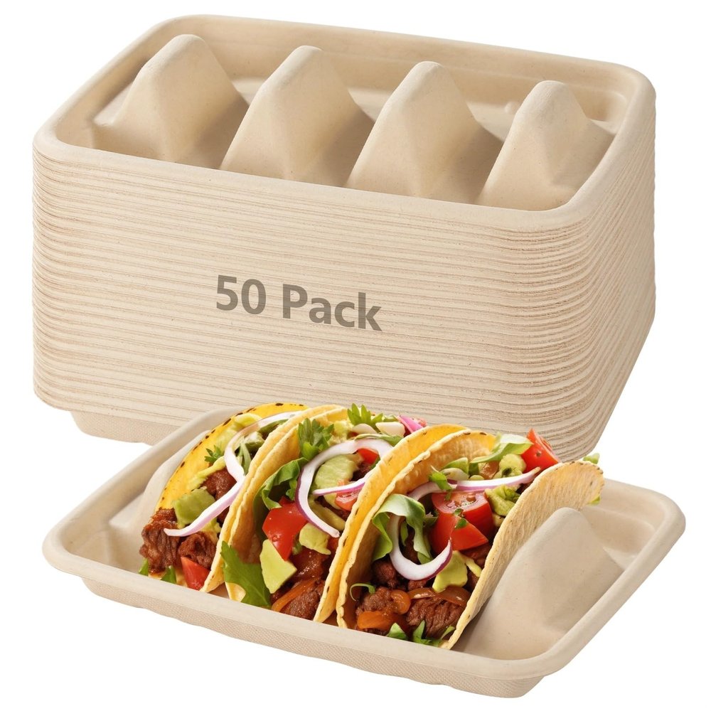 50 Disposable 3-Compartment Taco Plates