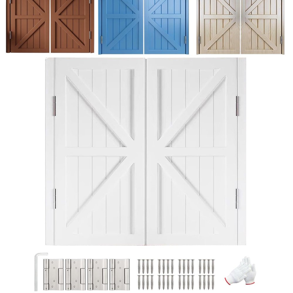 Wood Cafe Saloon Swinging Door, Solid Wood Double-Swing Door for Bar, Kitchen, Bathroom and Hallway, White, W 117 x H 90 cm