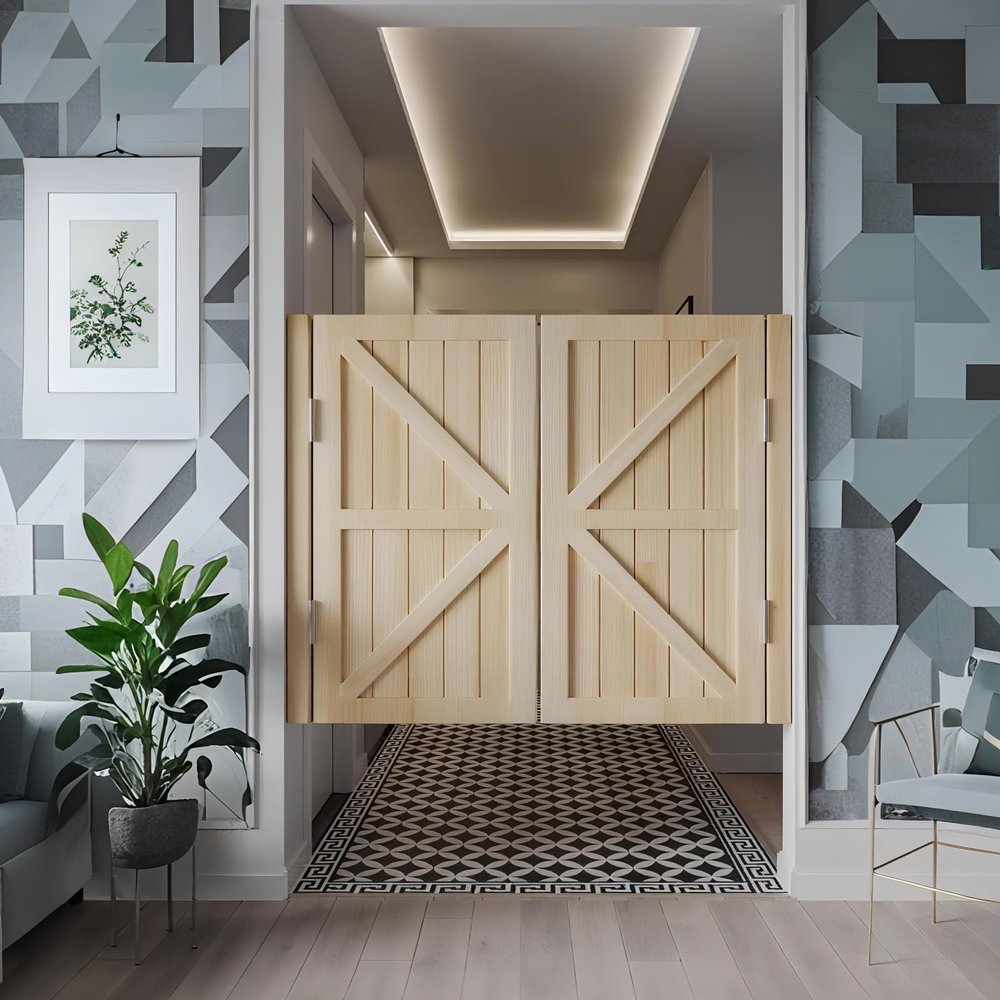 Wooden Interior Saloon Swinging Door, 70–150 cm Wide, 2 Doors, Natural, W 104 × H 90 cm