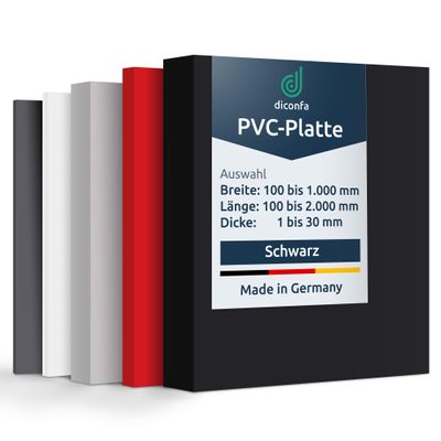 diconfa Black Rigid PVC Plastic Sheet, Cut to Size, 1–30 mm Thick, 800 x 200 mm, 25 mm Thick, Hard Satin-Matte, Smooth Non-Porous Surface, Protective Film on One Side