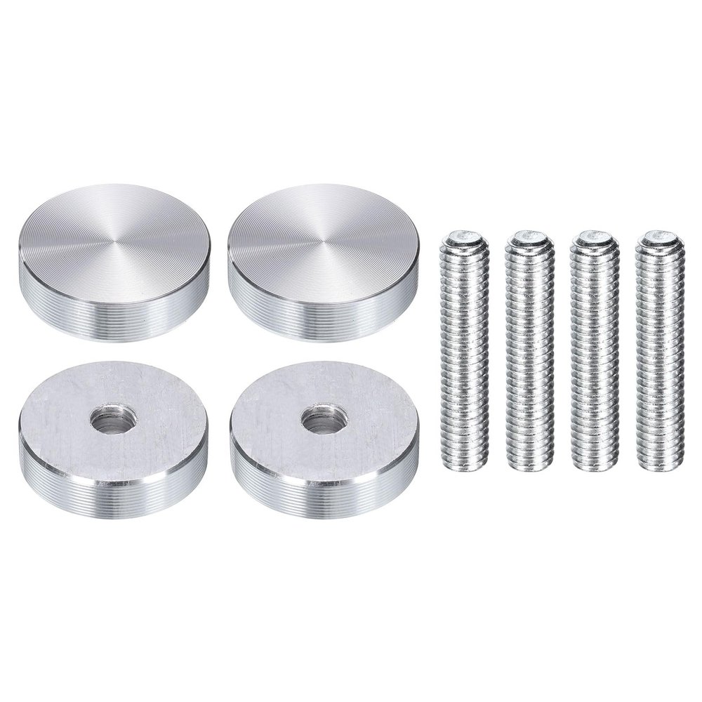 QUARKZMAN Round Aluminum Discs, Silver, M6 Thread, 25 mm, 4-Pack