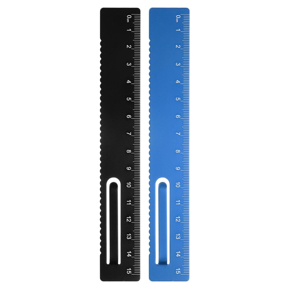 QUARKZMAN 2-Pack 15 cm Straight Metal Rulers, Black/Blue Clip Rulers