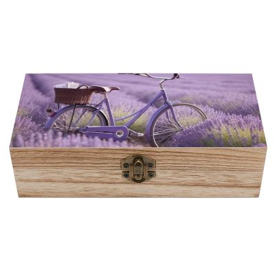 SMAZDFXX Lavender Field Bicycle Wooden Storage Box, Acacia Case with Hinged Lid