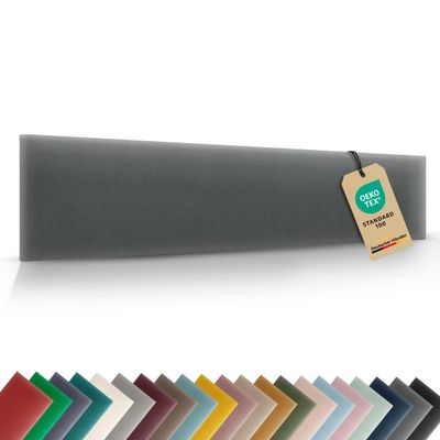 VELUYA Rectangular Wall Cushion, Velvet Upholstered Panel 60 x 20 cm, OEKO-TEX, Made in EU, Anthracite M02