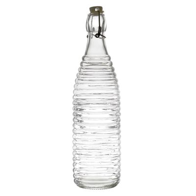 WDMT 1 L Glass Swing-Top Bottle, Reusable Ribbed Glass Water Bottle, BPA-Free