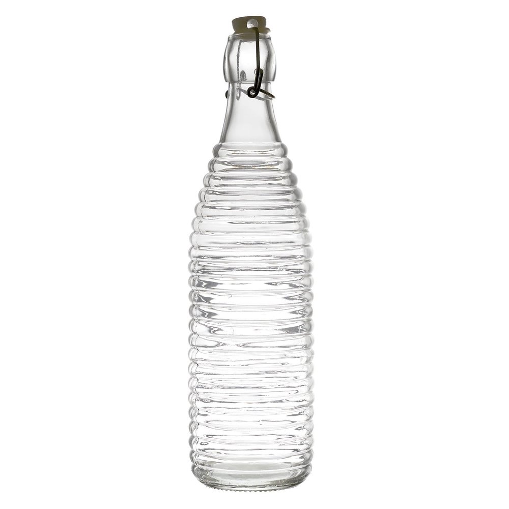 WDMT 1 L Glass Swing-Top Bottle, Reusable Ribbed Glass Water Bottle, BPA-Free