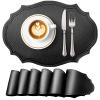 fanquare Set of 6 Black Oval Faux Leather Placemats, Retro, Waterproof, Heat-Resistant, Non-Slip, 43 x 29.5 cm view 1