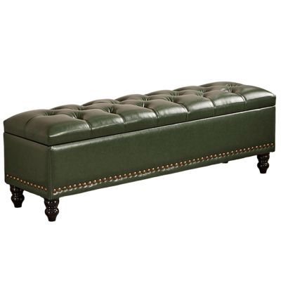 Vintage Tufted Upholstered Storage Bench, Shoe Bench with Solid Wood Legs for Living Room, Foyer, Hallway, Bedroom (Green, 39.37 in/100 cm)
