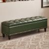 Vintage Tufted Upholstered Storage Bench, Shoe Bench with Solid Wood Legs for Living Room, Foyer, Hallway, Bedroom (Green, 39.37 in/100 cm) view 2