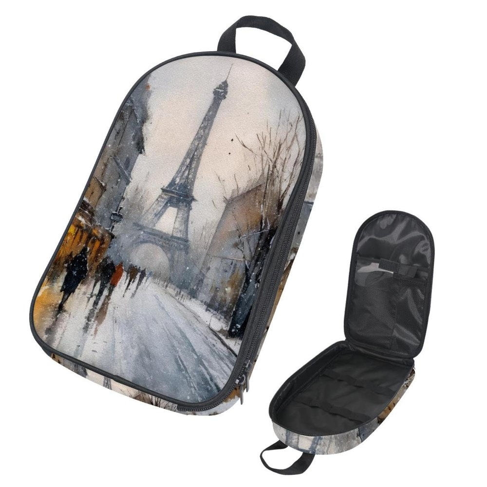 VAPOKF Travel Camping Utensil Organizer Bag, Winter Paris Tower Landscape, Bag Only