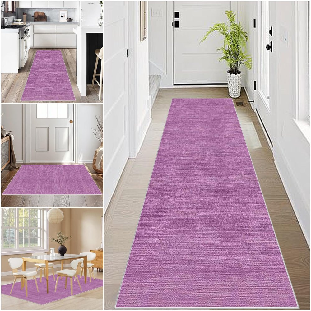 Long Hallway Runner Rug, Non-Slip Washable Kitchen Runner, 60 x 150 cm, Pink