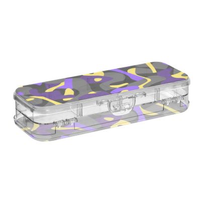 voucong Transparent Double-Layer Pencil Storage Box, Camouflage, Yellow/Purple/Black