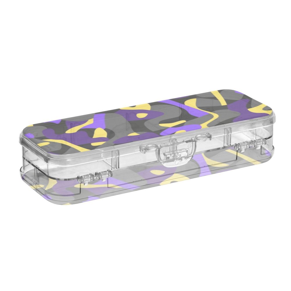 voucong Transparent Double-Layer Pencil Storage Box, Camouflage, Yellow/Purple/Black