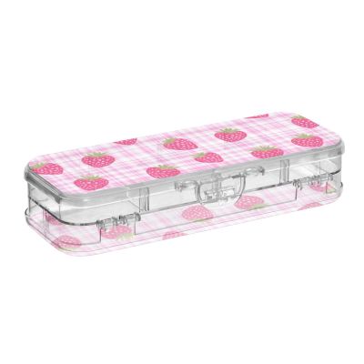 voucong Double-Layer Pencil Case with Snap Lid, Red Strawberry Plaid