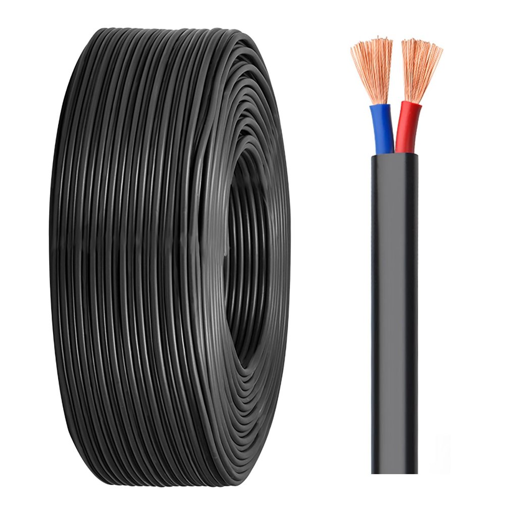 2-Core RVVB Power Cable 15100 Fu, 300/500 V, Pure Copper Conductors, Flexible Flame-Resistant PVC Jacket, for Residential and Industrial Use (0.5/4 mm) (60 ft, 2C-1.5 mm²)