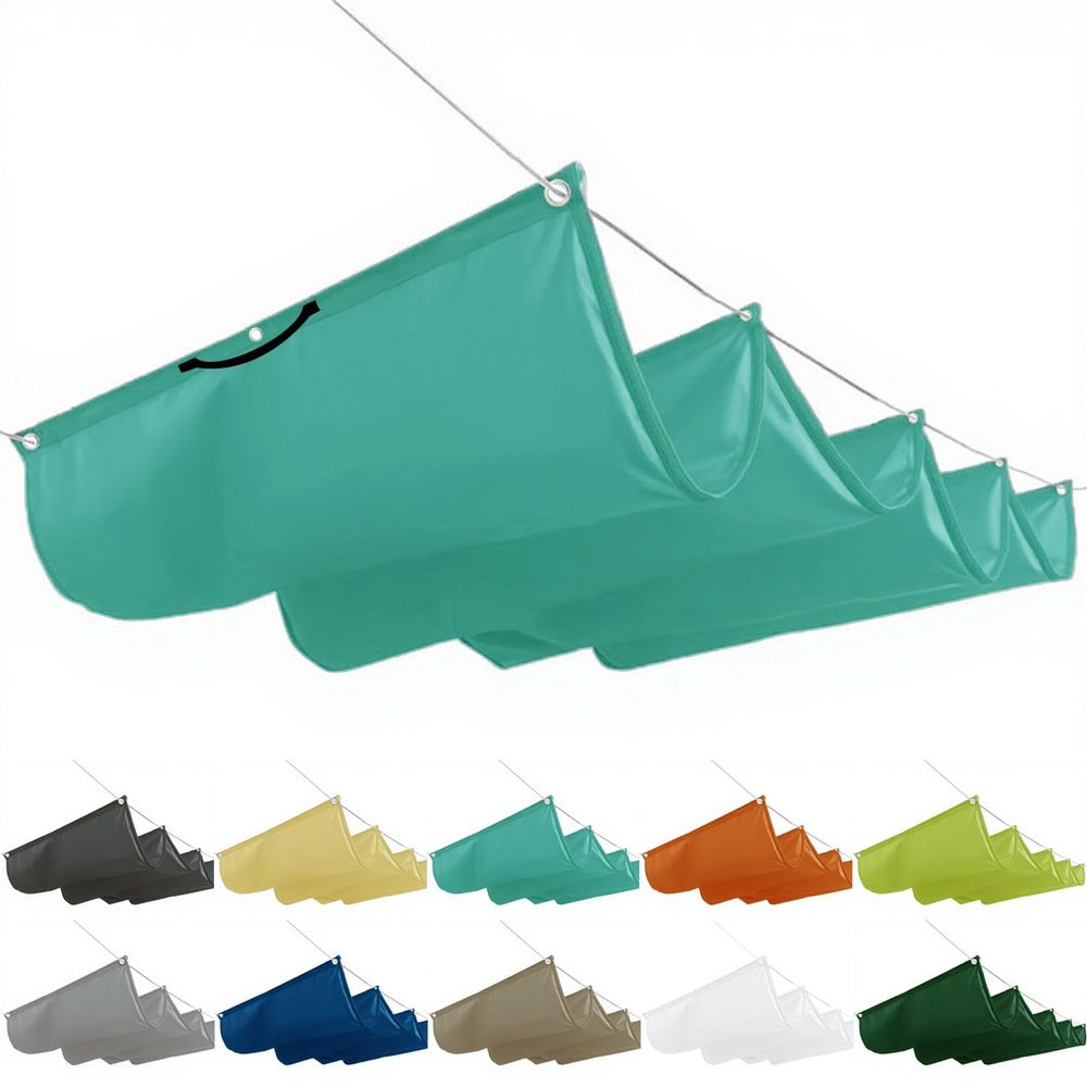 Retractable Wave Sun Shade Sail 0.6 x 6 m with Mounting Ropes, Light Gray/Sky Blue