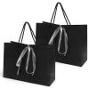 2 Dark Gray Vertical-Stripe Gift Bags with Bows view 1