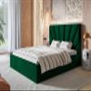 SeproMeble Slim 3 Upholstered Bed with Headboard, 140 x 200 cm, Double Bed with Storage Box and Wooden Slats, Velvet Fabric, Green view 2