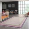 Traditional Handcrafted Cotton Dhurrie Rug, Geometric Washable Flatweave, Purple and Beige, 0.5 cm Thick view 2