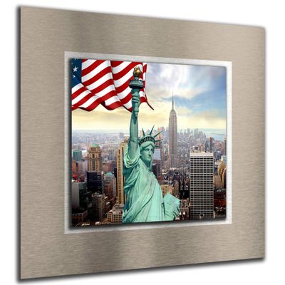 Bilder-Manufaktur 3D Wall Art, New York Skyline with Statue of Liberty, Aluminum Composite, 50 x 50 cm