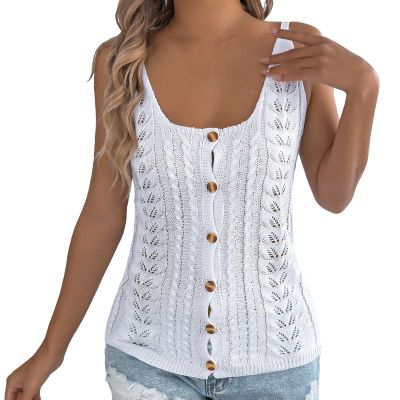 Eauptffy Women's Backless Crochet Camisole Tank Top with Buttons