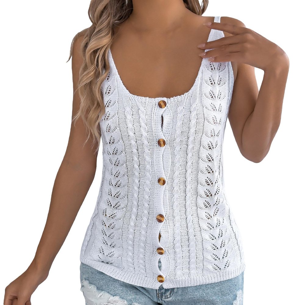 Eauptffy Women's Backless Crochet Camisole Tank Top with Buttons