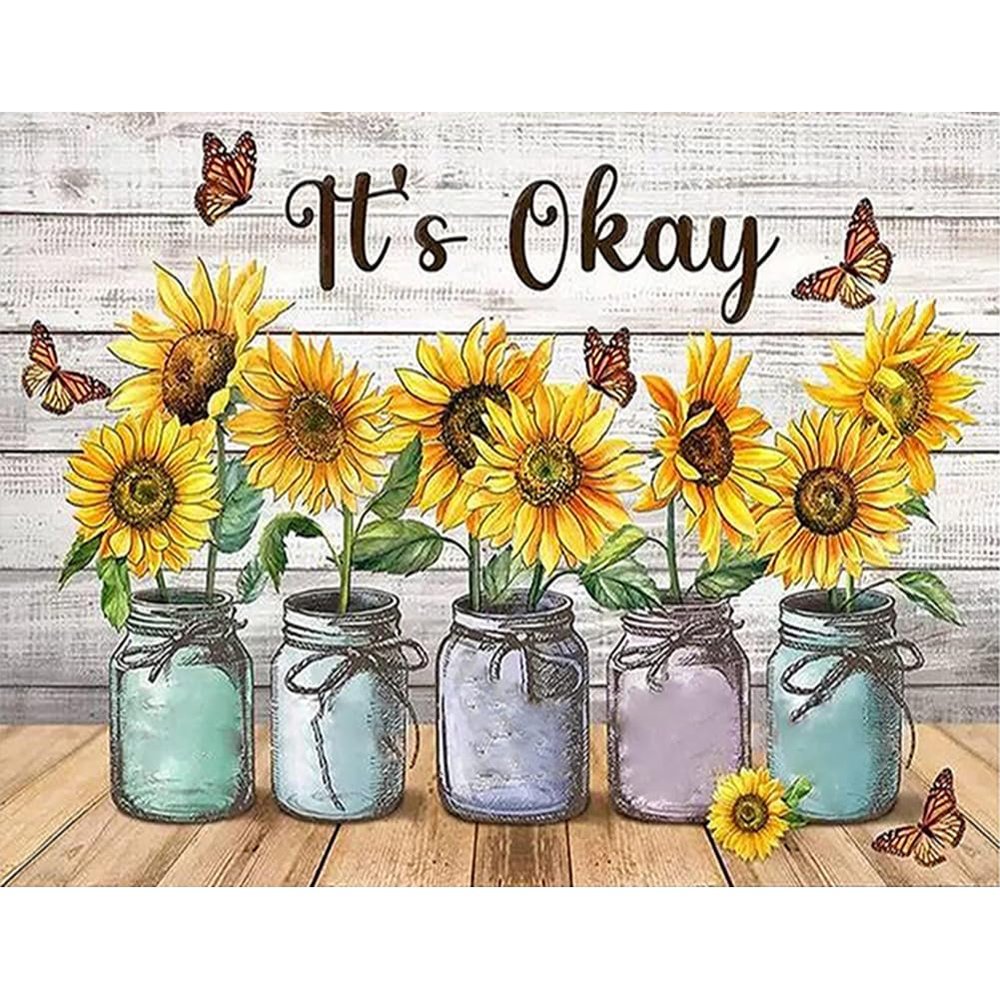 ARVALOLET Sunflower Printed Cross-Stitch Kit, 50 x 40 cm, DIY, 11-Count