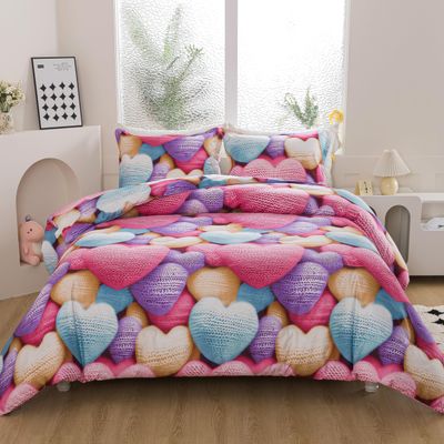 Caressma 5D Heart Bedding Set, Queen Size, 3-Piece