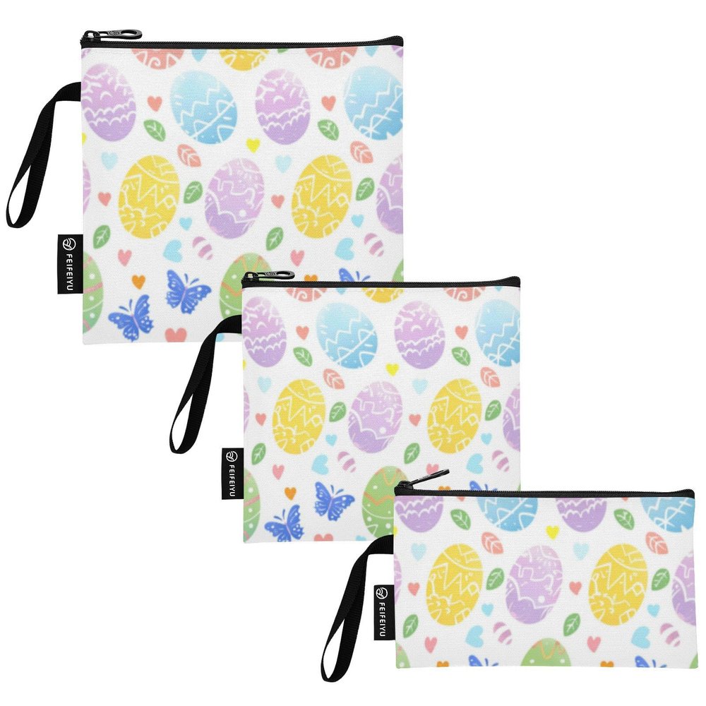 Colorful Easter Egg Reusable Sandwich Snack Bags, Multi-Purpose Lunch Bags for Camping Enthusiasts, 3-Pack