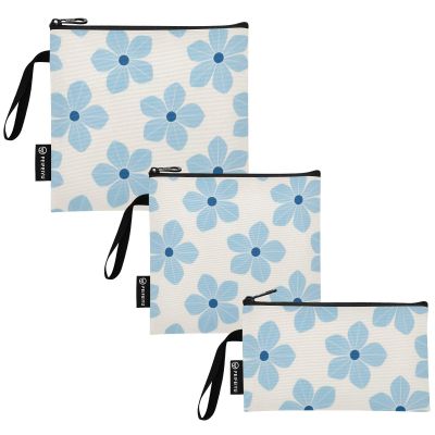 Amooorous Blue Blossoms Reusable Zipper Snack Bags, Portable, for Kids, School, Lunches, and Adults, 3-Pack