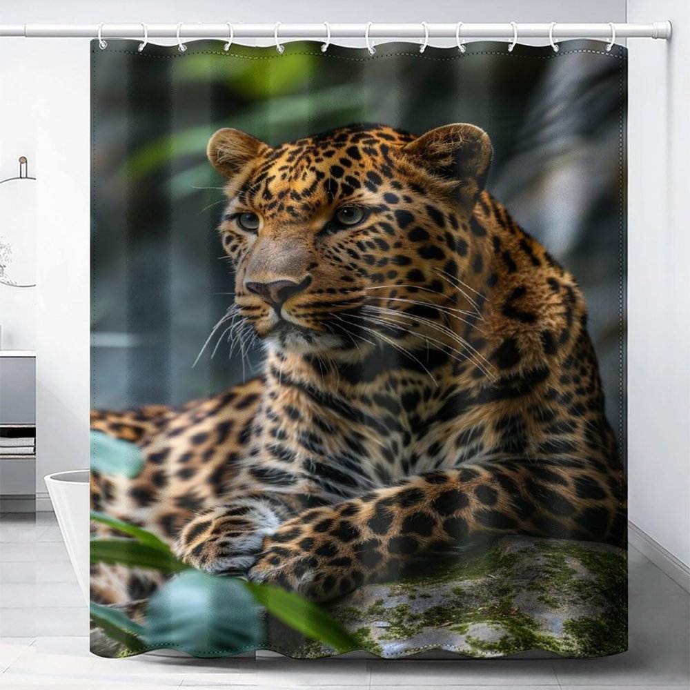 GMUKIFFY Lonely Leopard Shower Curtain, Vintage Wildlife Design, Waterproof Polyester, 183 x 183 cm