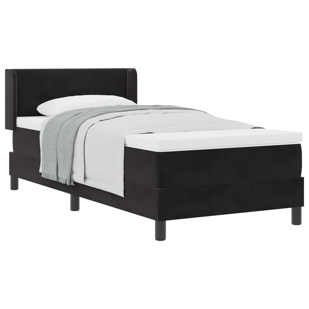 vidaXL Velvet Box Spring Bed with Headboard, Black, 200 x 100 cm