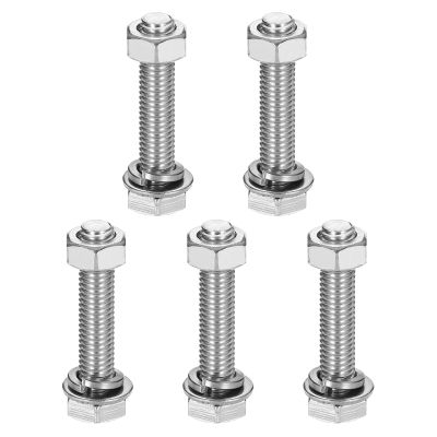 sourcing map M8 x 40 mm 304 Stainless Steel Hex Bolts, Nuts and Washers, 5 Sets