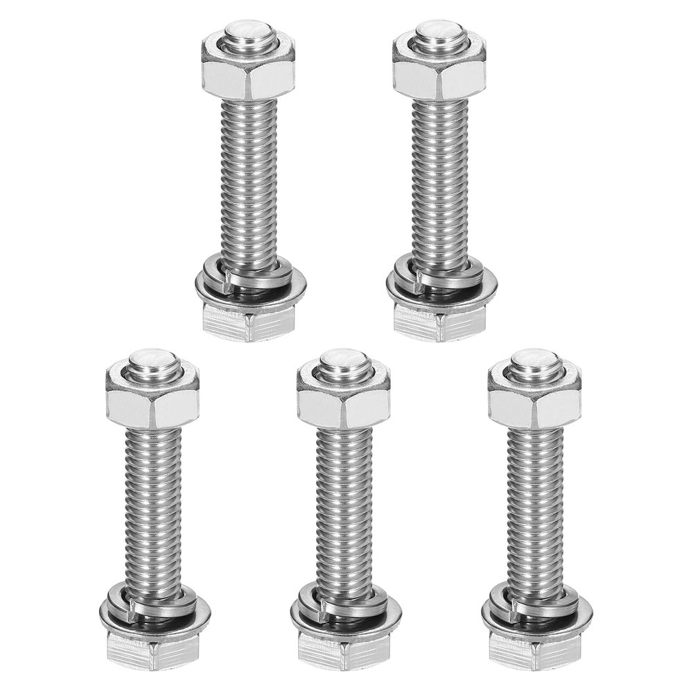 sourcing map M8 x 40 mm 304 Stainless Steel Hex Bolts, Nuts and Washers, 5 Sets
