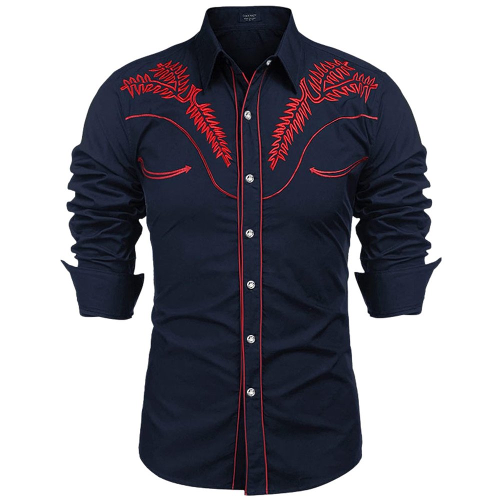 WAZHAKU Men's Embroidered Cowboy Western Shirt