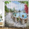 JGGXHM Nordic Retro Street 3D Flower Landscape Shower Curtain, 182 x 214 cm view 1