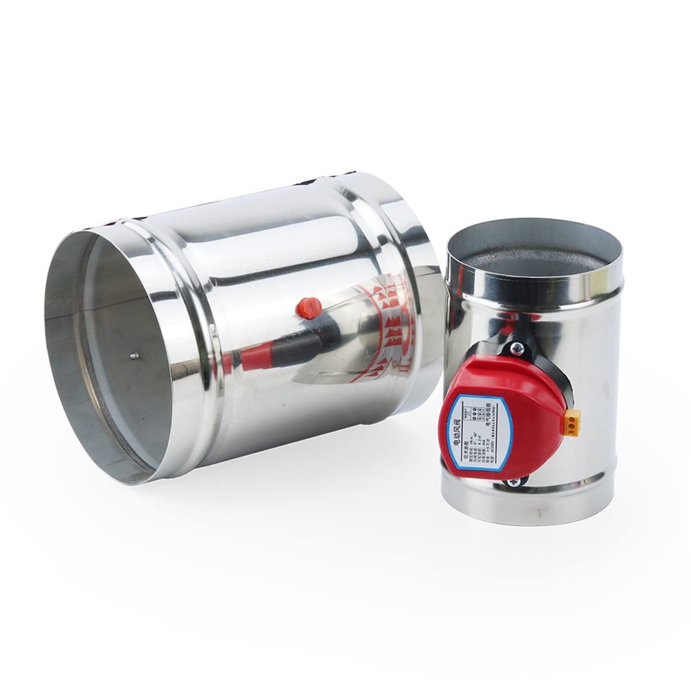 AYNRJKKX 4" 5" 6" 8" 220V 12V Stainless Steel Electric Solenoid Air Duct Motorized Damper Valve for Ventilation, 100/125/150/200 mm (DC 12V, 125 mm)