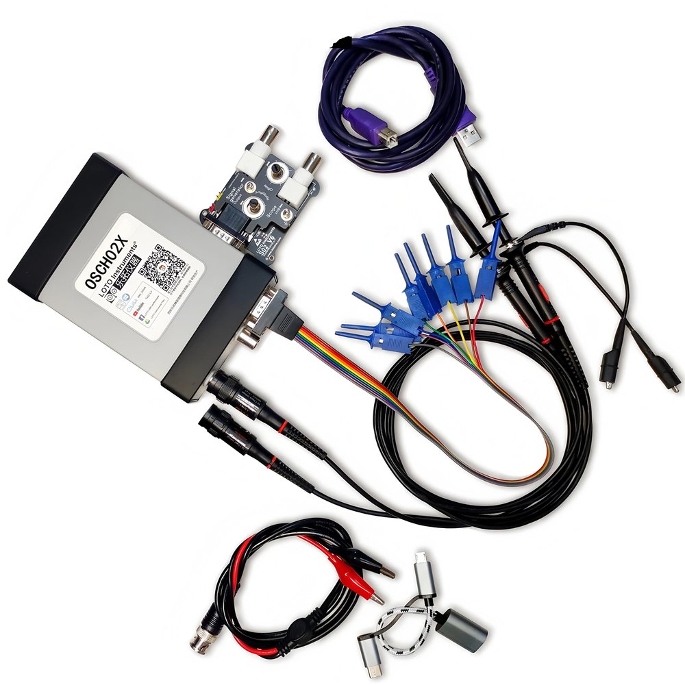LOTO OSCH02 USB/PC Oscilloscope, Virtual Oscilloscope, Signal Generator, Logic Analyzer, Data Logger, 2 Channels, 100 MHz Bandwidth, 1 GSa/s (OSCH02X)