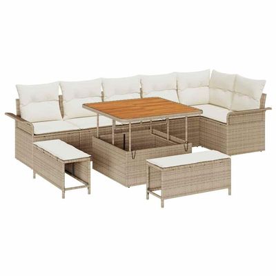 vidaXL 9-Piece Garden Sofa Set, 8-Seater, Beige and Cream