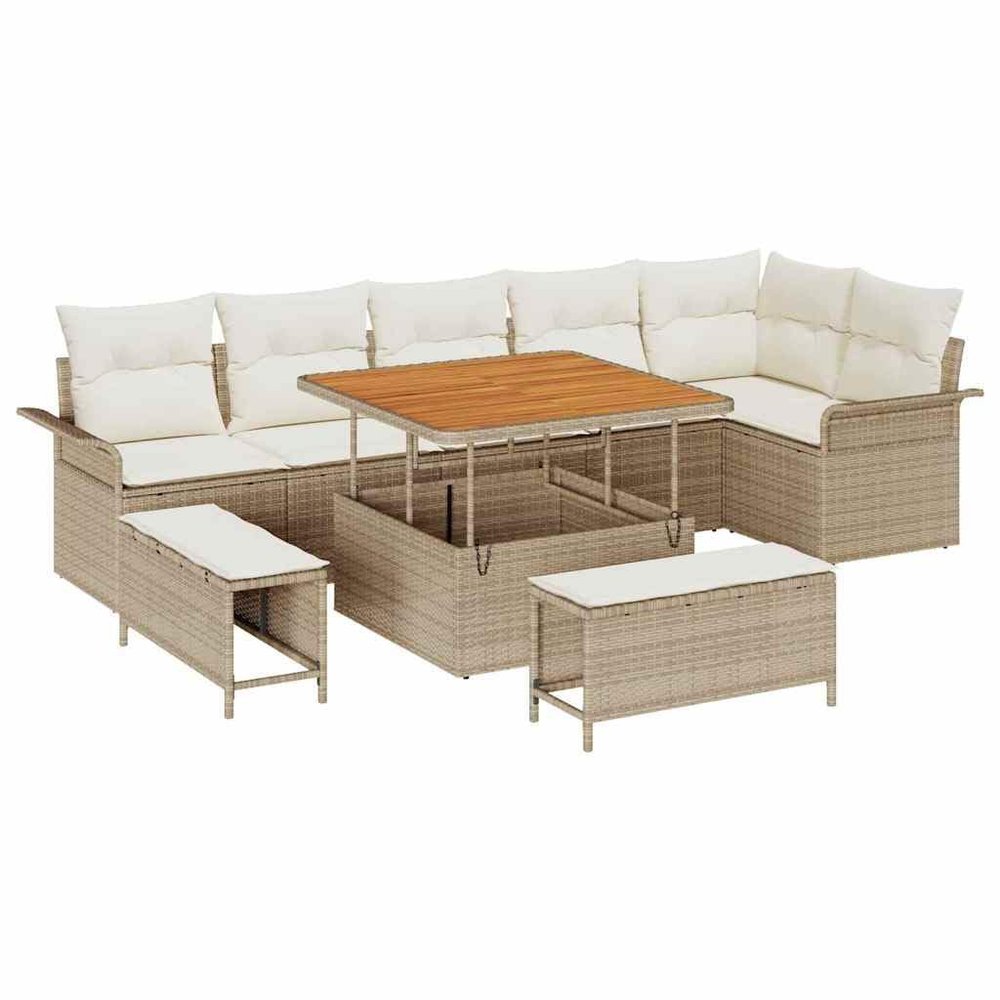 vidaXL 9-Piece Garden Sofa Set, 8-Seater, Beige and Cream