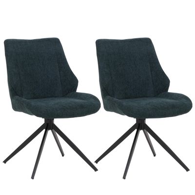 Mendler Set of 2 Dining Chairs HWC-O48, Chenille Fabric, Petrol Green