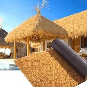 Synthetic Thatch Roof, Artificial Straw Roll for Tiki Huts, Palapas, Duck Blinds, Patios and Pool Edges, 0.5 m x 14 m (1.64 x 45.9 ft)