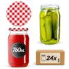 KADAX 24-Piece Canning Jar Set, 760 ml, TO82, Red Checkered Lids view 1