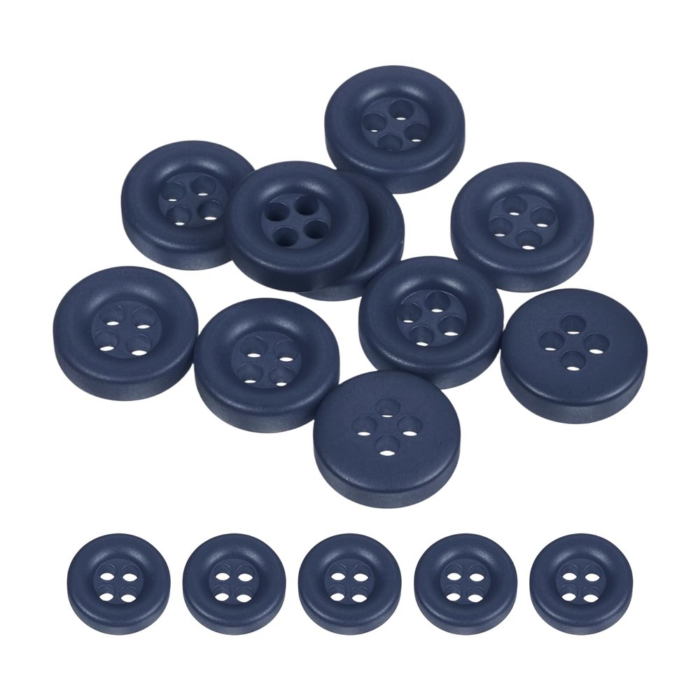 sourcing map Buttons, 11 mm, 4-Hole, Resin, Round, Dark Blue, 10-Pack