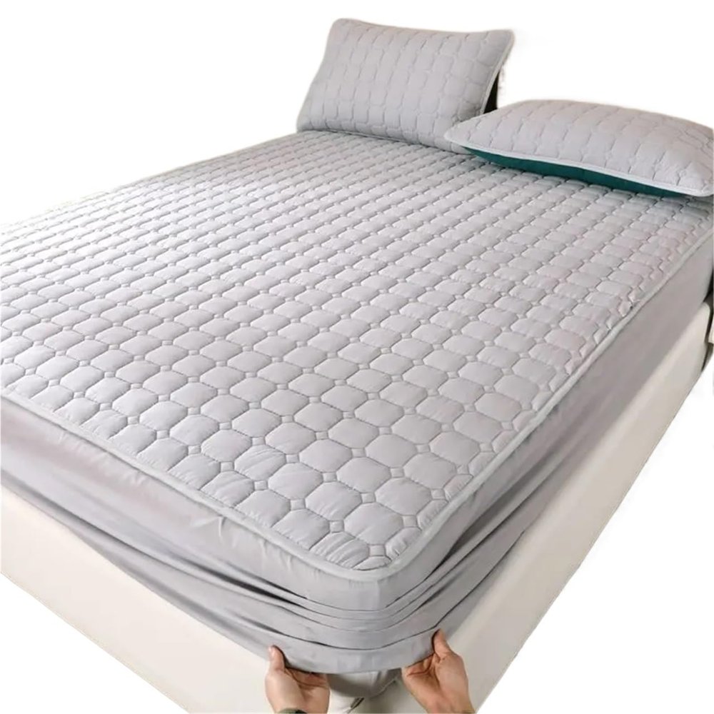 Waterproof Mattress Protector, Washed Cotton, Adjustable Fitted-Sheet Style, Quilted, Solid Color