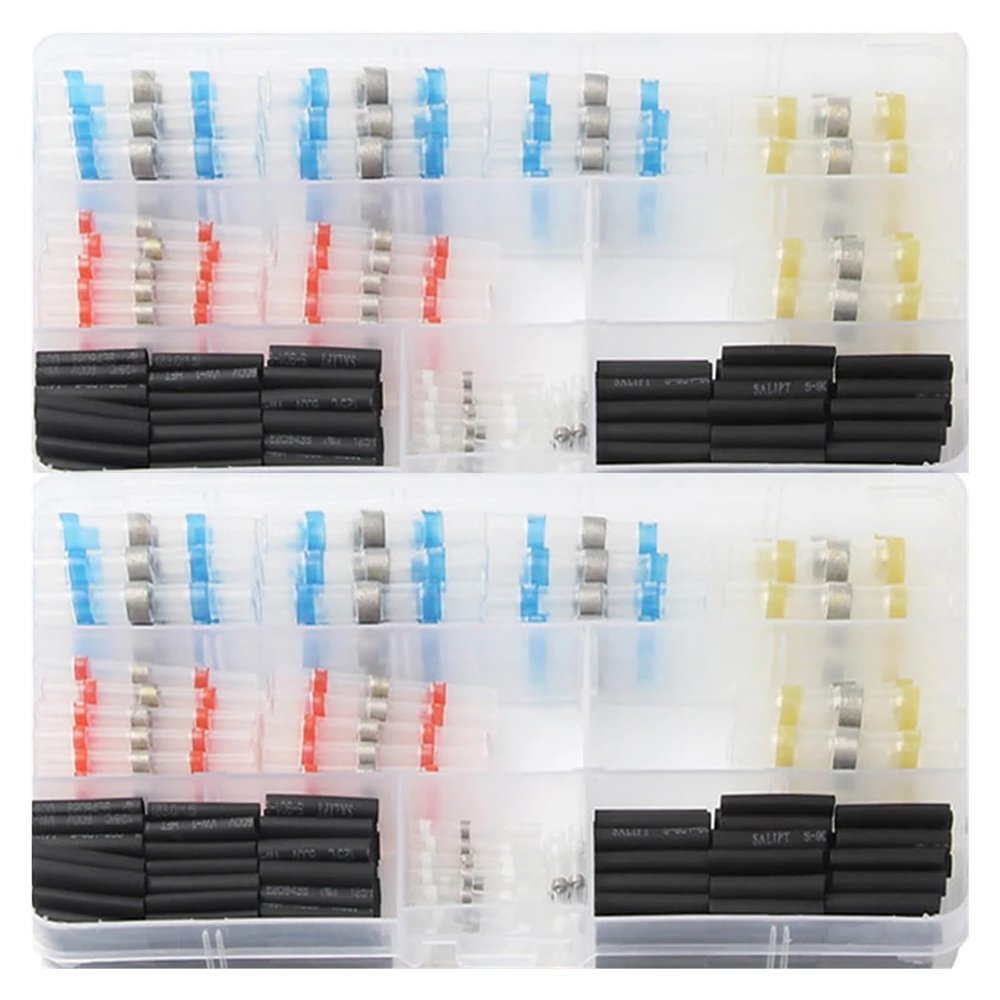 100-Piece Heat-Shrink Wire Connectors, Solder Sleeves, Fast Butt Electrical Cable Terminals, Heat-Shrink Tubing