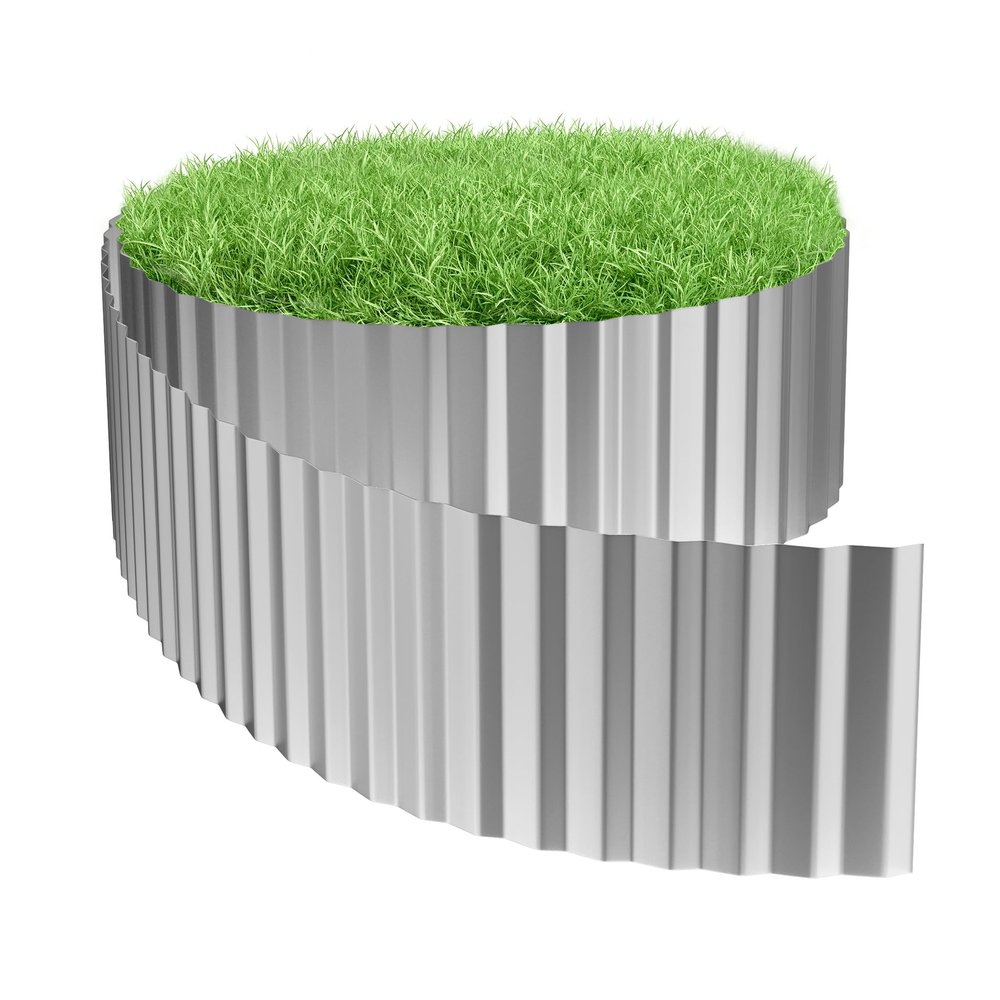 Aufun Metal Lawn Edging 20 m, Wavy Galvanized, 18 cm High, Silver