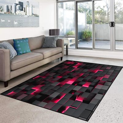 HOSIMA Soft Pink Geometric Short-Pile Rug, Washable Non-Slip Floor Mat (Geometric M)